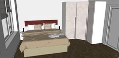 3D room design - bed and closet with walk-in