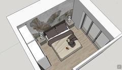 Room project with double bed, bedside tables and sliding closet with two doors