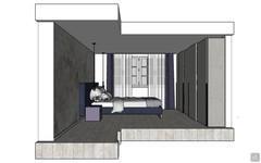 Design project of a bedroom with king size bed - side view