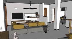 3D Open Space Design - living room view and fitted wall