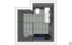 Bathroom design project with big shelf and wall-mounted columns - plan