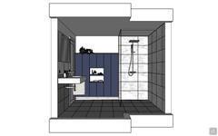 Bathroom design project with big shelf and wall-mounted columns - side view