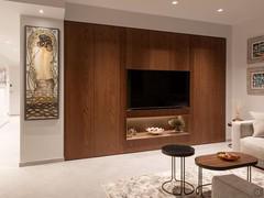 Wall unit with TV stand and open shelf, customisable and made to measure.