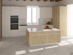 Corner kitchen project with island for 18 sqm room - render