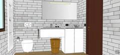 3D bathroom design - toilet and sink cabinet view (north wall)