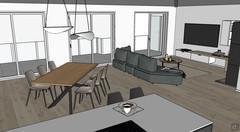 3D open space project - dining and living room area view