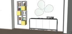 3D Living room/living room design - sideboard and bookcase view