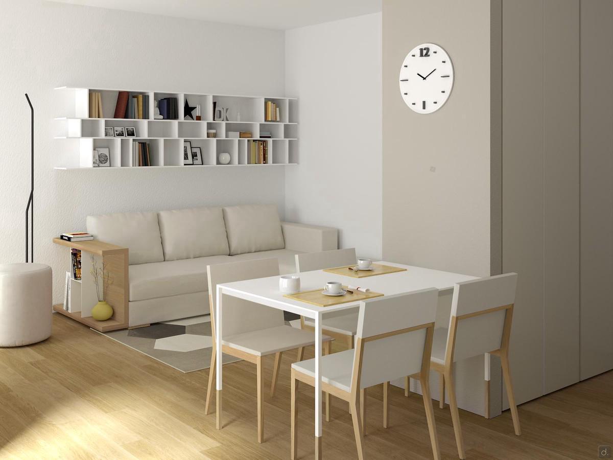 Progettazione 3D Open Space - render salotto