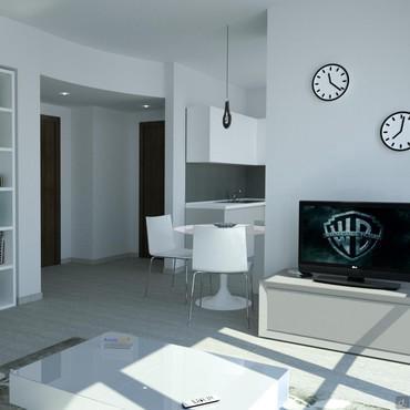 Project for open space with corner kitchen - render