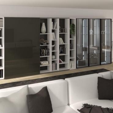 Idee d'arredamento per un soggiorno grande - render