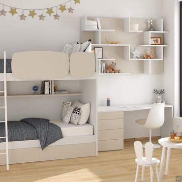 Furniture design for 9 sqm bedroom for two children - render