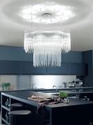 Diadema chandelier with a circular flower-shaped structure on which a double row of glass rods of different heights is fixed