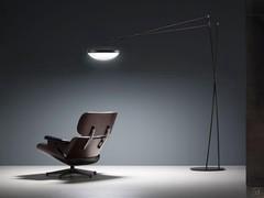 Black floor lamp with adjustable arm Effimera, with a visible methacrylate diffuser and no lamp shade