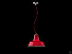 Lagoon lamp with red glass lampshade and chromed structure