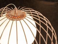 Detail of the galvanic copper structure and the blown glass lampshade