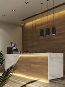 Example of making a reception desk with pendant lamps Tulipa by Prandina