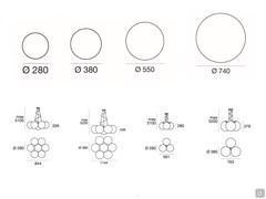 Lampada Oh! - Schemes and measurements for the wall, floor and grouped pendant models