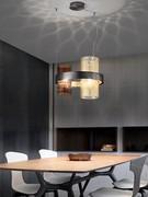 Lamp Armonia 2-light pendant with balloton and rigadin glass cylinders, black and gold metal ring frame