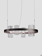 4-light pendant Armonia in multicolor 3 with black nickel and satin copper frame