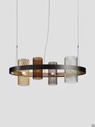 4-light pendant Armonia in multicolor 2 with black nickel and satin gold frame