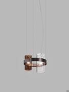 4-light pendant Armonia in burnt-earth glass and crystal with black nickel and satin copper frame