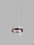 4-light pendant Armonia in smoked glass and crystal with black nickel and satin copper frame