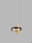 4-light pendant Armonia in smoked and amber glass with black nickel and satin gold frame