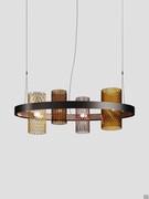 4-light pendant Armonia in multicolor 1 with black nickel and satin copper frames