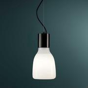 Milk-white blown glass shade and lead matte painted metal frame