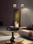 Lamp Futura in floor-standing version with satin and clear smoked glass diffuser with brown ring