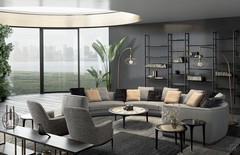 Eira floor lamps and table lamp in a living room with the Preston sofa and René armchair