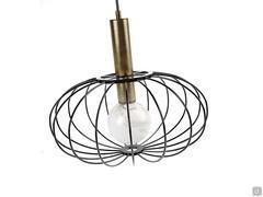 Eira pendant lamp with metal-cage lampshade in Anodic Bronze metal and bulb holder in Satin Brass