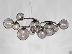 11-point pendant lamp with smoked crystal spheres and satin black nickel metal frame