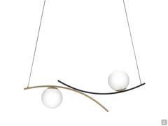 Ophelia glass blown bubble chandelier in the suspended version, with two-tone black and brushed gold structure