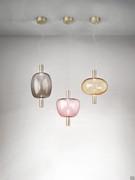 Pendant lamps Riflesso with diffusers in the three shapes in amethyst, amber and smoky colors (single-light version)