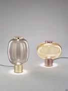 Pair of table lamps Riflesso in clear smoked glass and amber