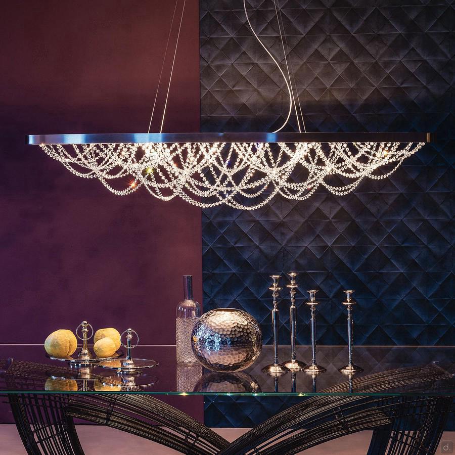 Cristal glass beaded chandelier by Cattelan, with satin nickeled steel frame