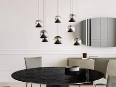 Lola lamp in glass and metal with black lacquered central insert. Shown here in the 8-light version