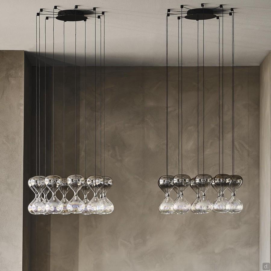 Sablier hourglass shaped pendant lamp by Cattelan, two compositions of 10 lampshades each