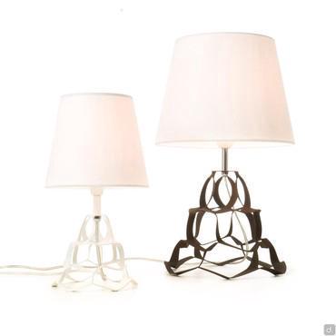 Pinha design metal lamp with bronze and white base