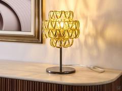 Minigiogali lamp in table version with CR/OR gold crystal hooks and matt bronze metal frame