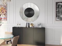 Round mirror Crop with black matte lacquered interior decoration