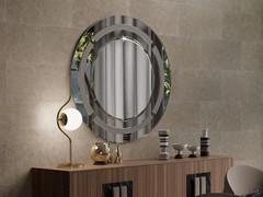 Round mirror with glass frame Jolan above the Window sideboard