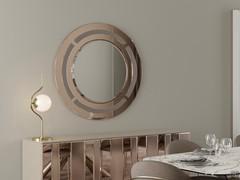 Round mirror Jolan with bronze glass frame with sandblasted inserts, placed above Moma sideboard