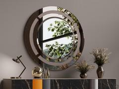 Round mirror Jolan with bronze glass frame with sandblasted inserts