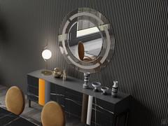 Round mirror with glass frame Jolan perfectly placed in a living room with a hint of vintage tone