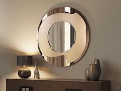 120 cm round mirror Rising made of bronze sandblasted mirrored glass, placed above the sideboard Window