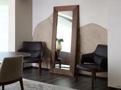 Vanity mirror with applied slatted frame, full-length rectangular version standing on the floor