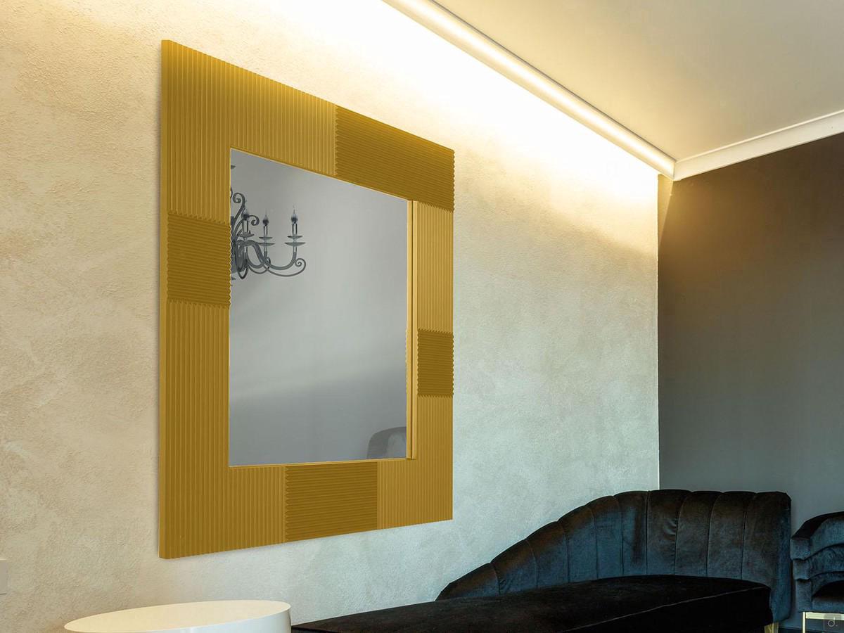 Three-dimensional framed mirror Field, offered both square and rectangular with different frame finishes (gold leaf coated here)