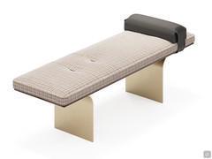 Selma bench with two-tone upholstery, with a fabric seat and leather armrest